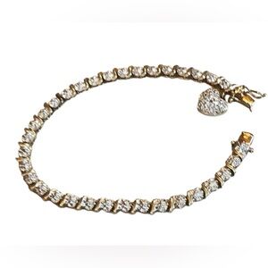 Lovely Gold Plt Sterling Silver 925 Tennis Bracelet Heart